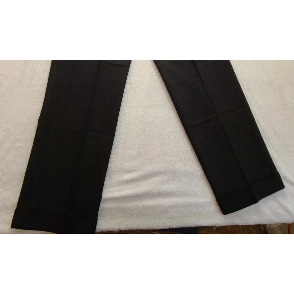 Men's Black Pleated Cuffed Dress Pants Straight Leg Trousers 35x31 Casual Office